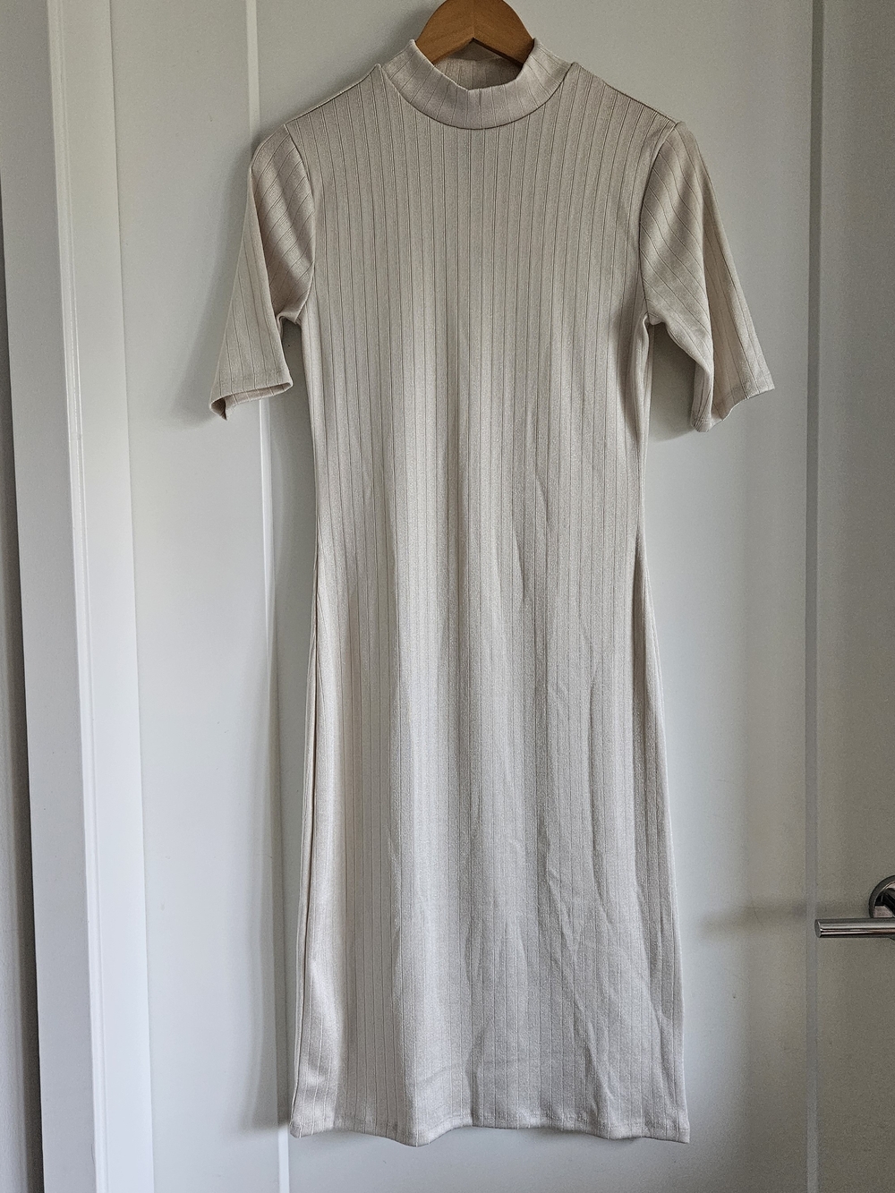 GAP Cream Ribbed Midi Mock Neck Dress